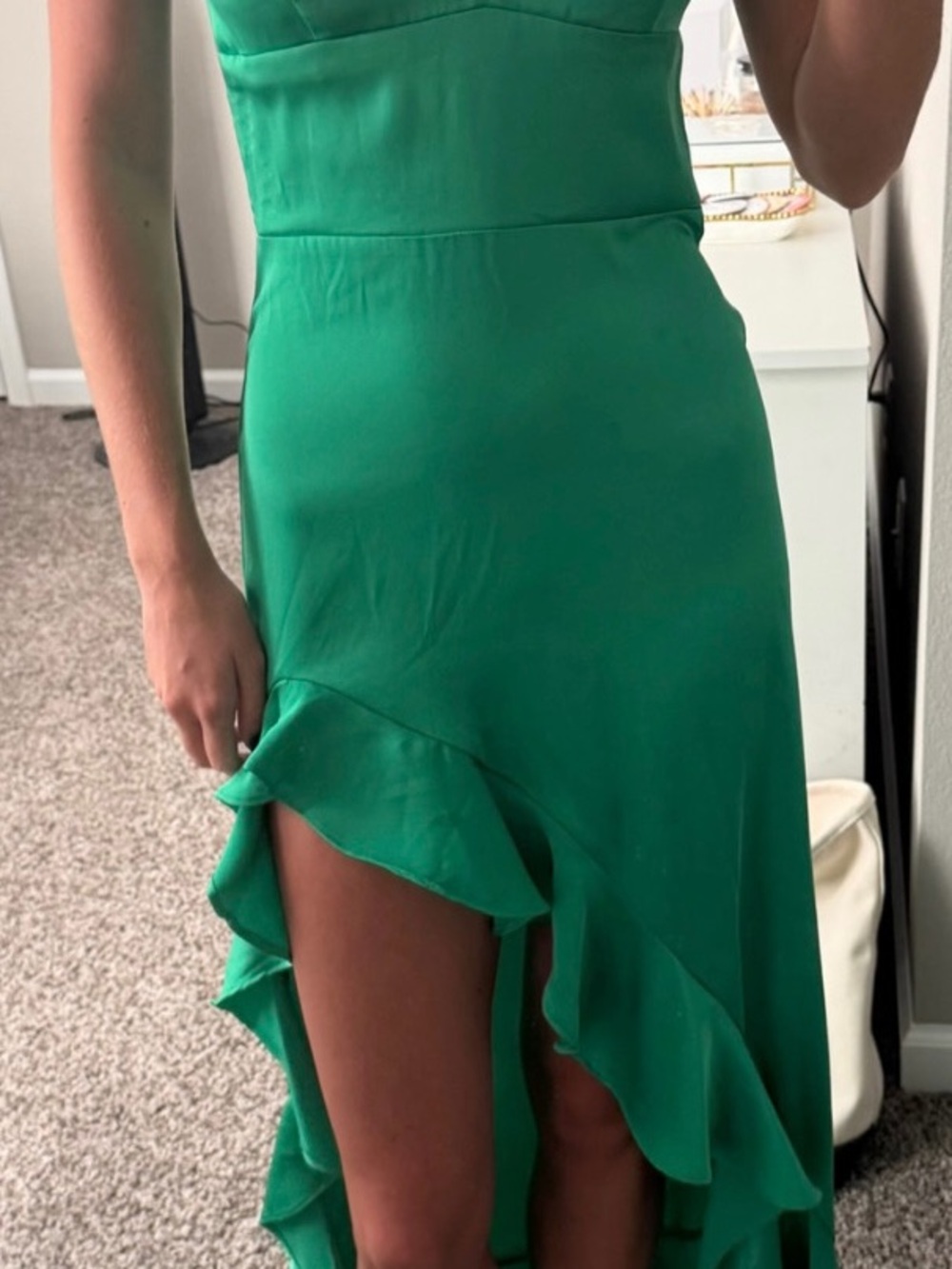Women’s Green Ruffle High-Low Skirt